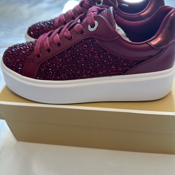 Michael Kors Deep Red Studded Sneakers - Picture 5 of 13